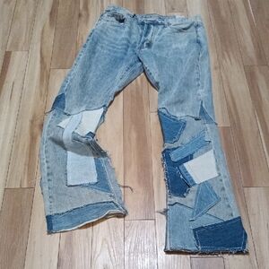 Patchwork Denim Jeans/ Button Fly